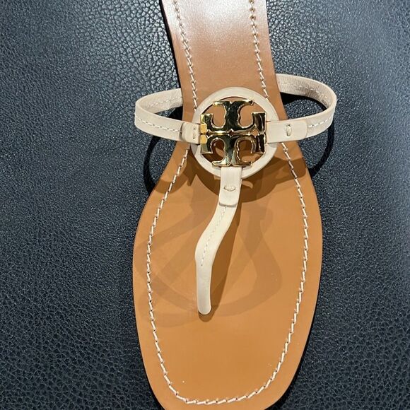 Tory Burch Mini Miller Ivory LEATHER Flat Sandals Size 10.5 Authentic  BRAND NEW - Picture 3 of 7